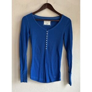 Vintage Y2K Aeropostale Henley Top M Blue Preppy 2000s Logo Elena Bella Swan